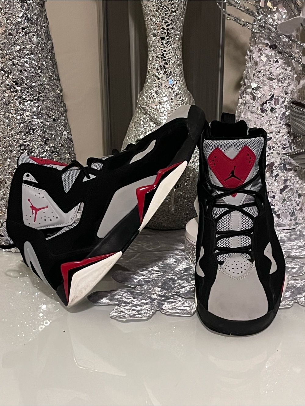 Jordan Kids Black/White/Red Retro Basketball Sneakers